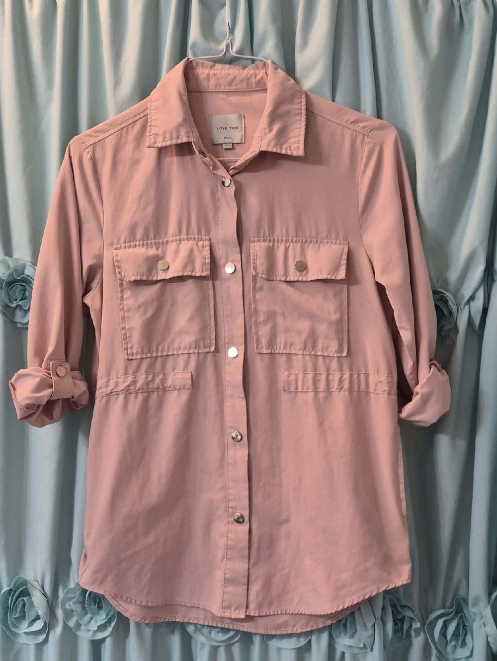 Love Tree Womens Pink Lightweight Safari Snap Up Jacket Cover Up Sz S